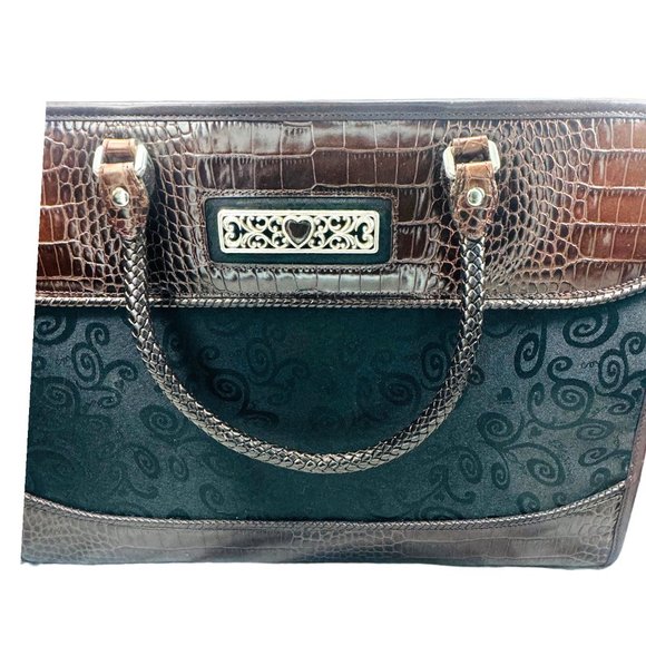 Brighton Carry On Bag Luggage Croc Leather and Fabric EUC Brown & Black - Picture 3 of 16